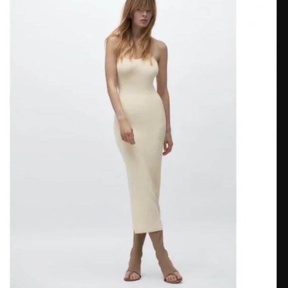 ZARA Open Toe Beige Boots Knee High NWT 7.5 - Picture 2 of 8